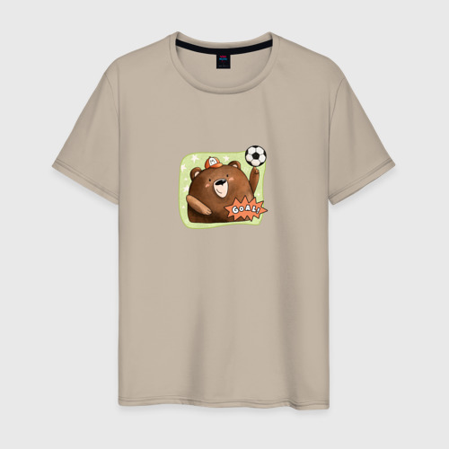 Мужская футболка хлопок Медведь футболист, цвет миндальный