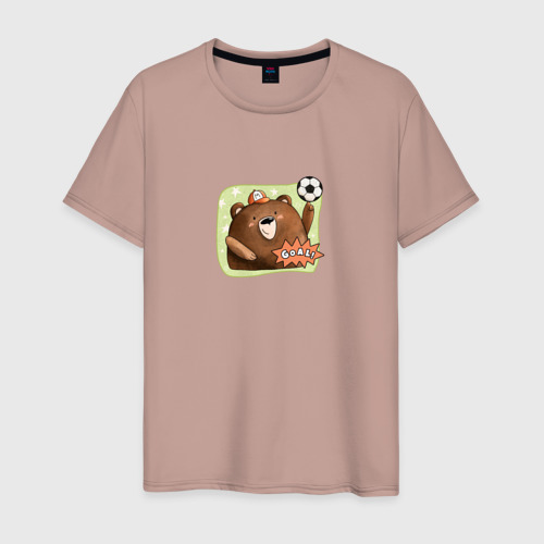 Мужская футболка хлопок Медведь футболист, цвет пыльно-розовый