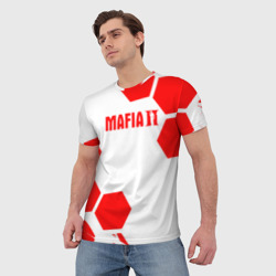 Футболка с принтом Mafia соты красные для женщины, вид на модели спереди №2. Цвет основы: белый