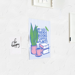 Постер с принтом Книги, кофе и растения для любого человека, вид спереди №3. Цвет основы: белый