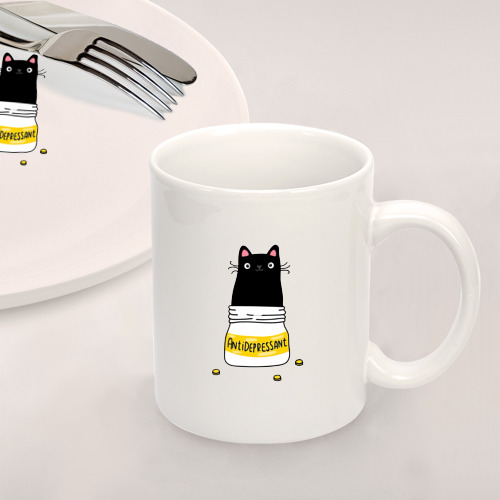 Набор: тарелка + кружка Кот в баночке антидепрессантов - фото 2