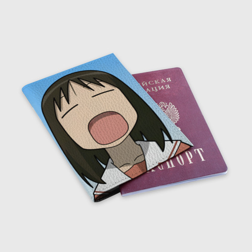 Обложка для паспорта матовая кожа Azumanga Daioh Аюму Касуга зевает, цвет черный - фото 3