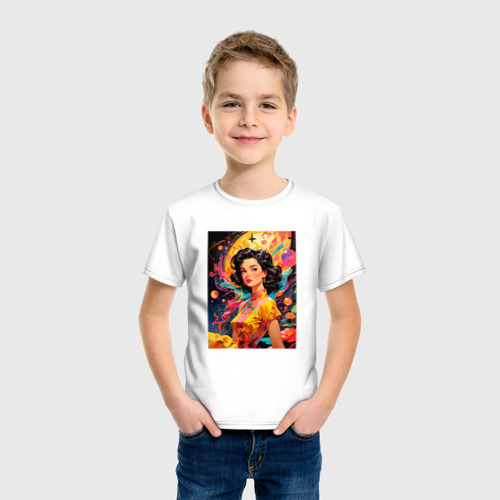 Детская футболка хлопок Брюнетка в стиле 60х, цвет белый - фото 3