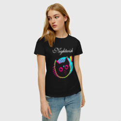 Женская футболка хлопок Nightwish rock star cat - фото 2