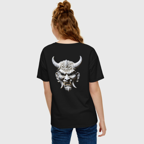 Женская футболка хлопок Oversize Демон японская резная маска, цвет черный - фото 4