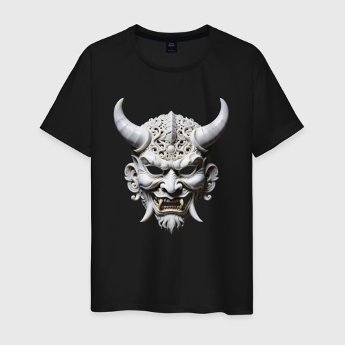 Мужская футболка из хлопка с принтом Демон японская резная маска, вид спереди №1