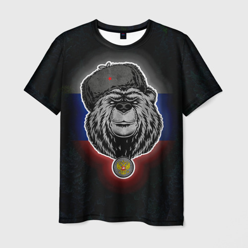Мужская футболка 3D Медведь с символикой РФ, цвет 3D печать