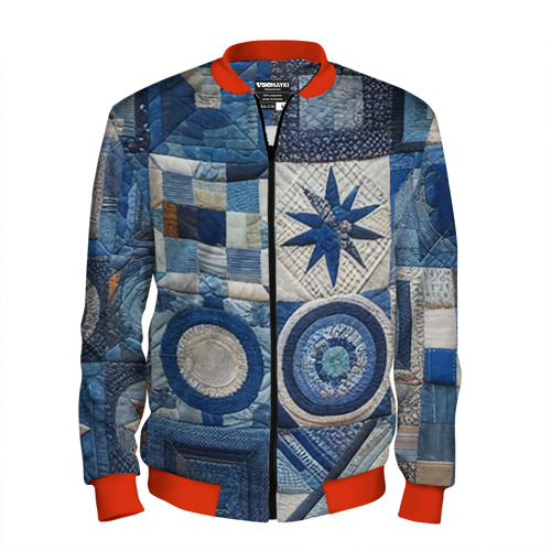 Мужской бомбер 3D Denim patchwork - ai art, цвет красный