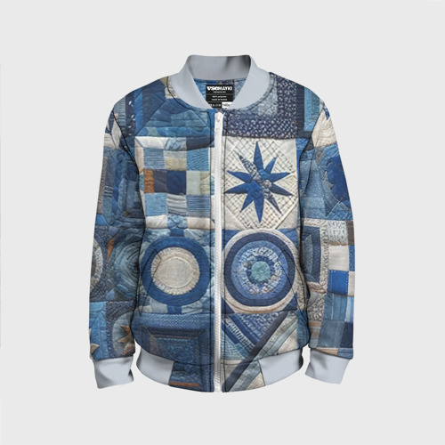 Детский бомбер 3D Denim patchwork - ai art, цвет серый