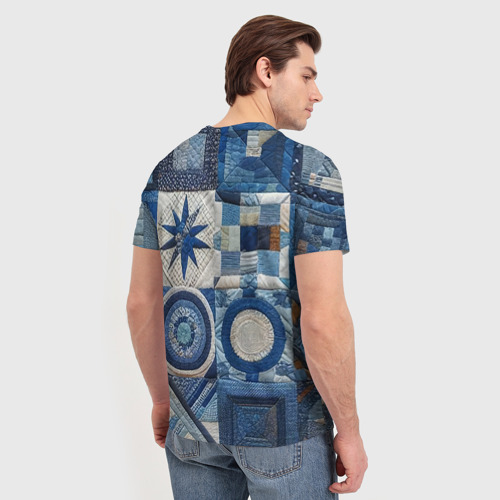 Мужская футболка 3D с принтом Denim patchwork - ai art, вид сзади #2