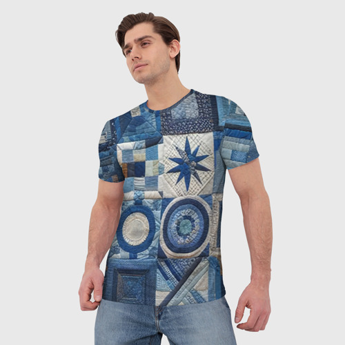 Мужская футболка 3D с принтом Denim patchwork - ai art, фото на моделе #1