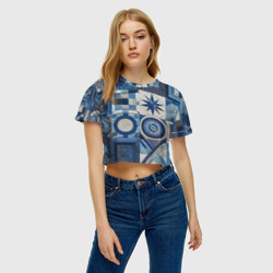 Женская футболка Crop-top 3D Denim patchwork - ai art - фото 2