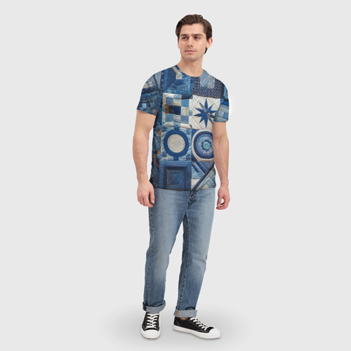 Мужская футболка 3D с принтом Denim patchwork - ai art, вид сбоку #3