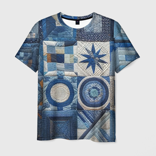 Мужская футболка 3D с принтом Denim patchwork - ai art, вид спереди #2
