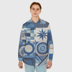 Мужская рубашка oversize 3D Denim patchwork - ai art - фото 2