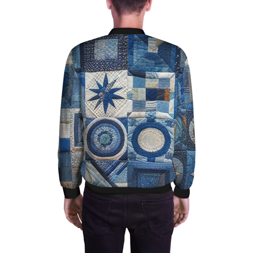 Мужской бомбер 3D Denim patchwork - ai art, цвет черный - фото 4