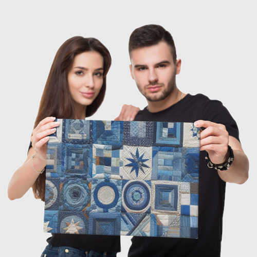 Холст прямоугольный Denim patchwork - ai art, цвет 3D печать - фото 5