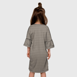 Платье с принтом Серый бежевый в клетку для ребенка, вид на модели сзади №2. Цвет основы: белый