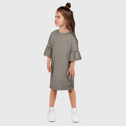 Платье с принтом Серый бежевый в клетку для ребенка, вид на модели спереди №2. Цвет основы: белый