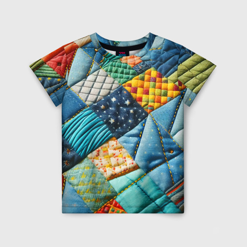 Детская футболка с принтом Лоскутное одеяло - пэчворк, вид спереди №1