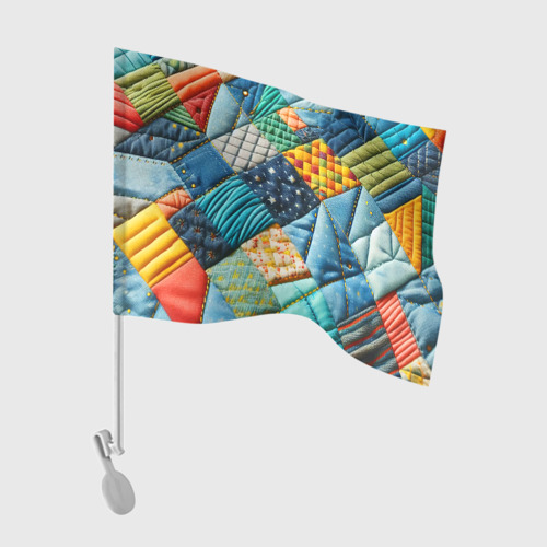 Флаг для автомобиля с принтом Лоскутное одеяло - пэчворк, вид спереди №1