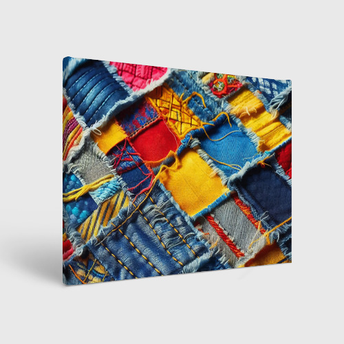 Холст прямоугольный Colorful denim patchwork - ai art, цвет 3D печать