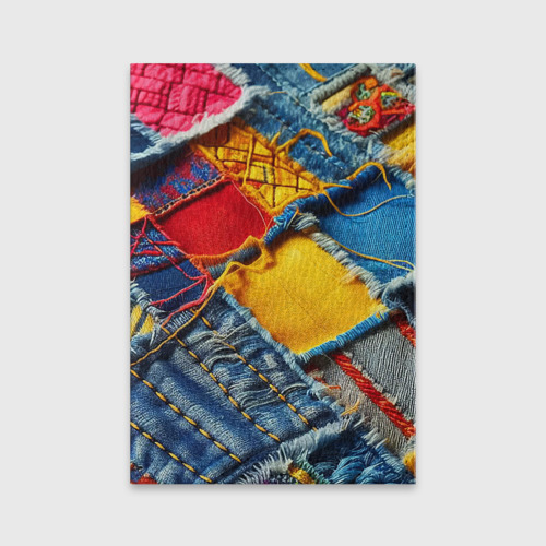 Обложка для паспорта матовая кожа Colorful denim patchwork - ai art, цвет красный