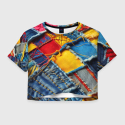 Женская футболка Crop-top 3D Colorful denim patchwork - ai art