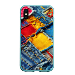 Чехол для iPhone XS Max матовый Colorful denim patchwork - ai art