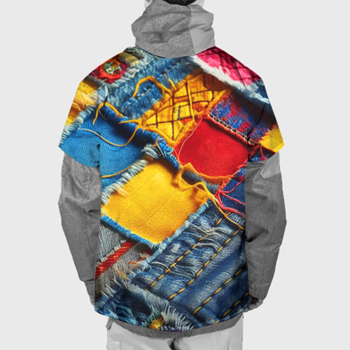 Накидка на куртку 3D Colorful denim patchwork - ai art, цвет 3D печать - фото 2