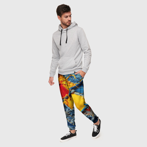 Мужские брюки 3D Colorful denim patchwork - ai art, цвет 3D печать - фото 3