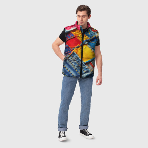 Мужской жилет утепленный 3D Colorful denim patchwork - ai art, цвет черный - фото 5