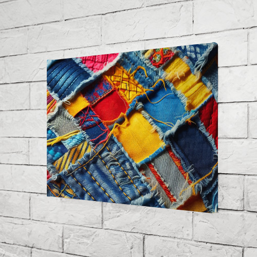 Холст прямоугольный Colorful denim patchwork - ai art, цвет 3D печать - фото 3