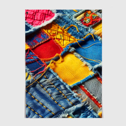 Постер Colorful denim patchwork - ai art