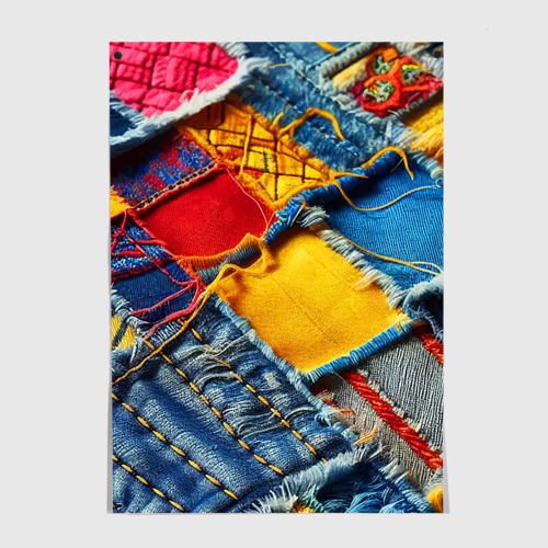 Постер Colorful denim patchwork - ai art