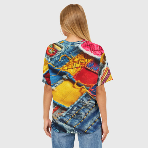 Женская футболка oversize 3D Colorful denim patchwork - ai art, цвет 3D печать - фото 4