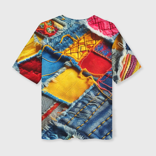 Женская футболка oversize 3D Colorful denim patchwork - ai art, цвет 3D печать - фото 2