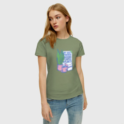 Женская футболка хлопок Книги, кофе, растения - мои друзья - фото 2