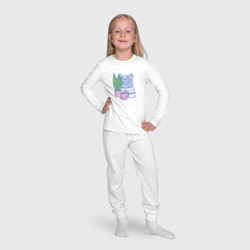 Пижама с принтом Книги, кофе, растения - мои друзья для ребенка, вид на модели спереди №4. Цвет основы: белый