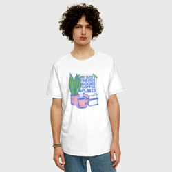 Мужская футболка хлопок Oversize Книги, кофе, растения - мои друзья - фото 2