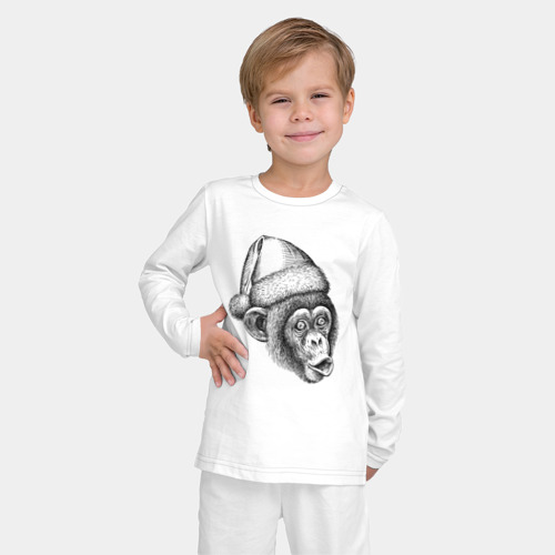 Детская пижама с лонгсливом хлопок Шимпанзе мем - Дед Мороз, цвет белый - фото 3