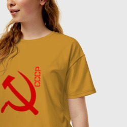 Женская футболка хлопок Oversize СССР серп и молот red - фото 2