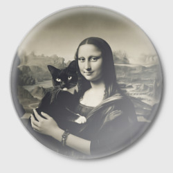Значок Мона Лиза держит кота в черно белом цвете