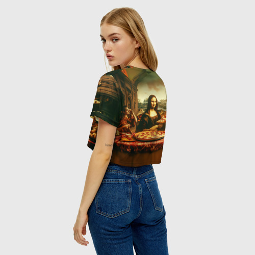Женская футболка Crop-top 3D Мона Лиза и большая пицца сюрреализм, цвет 3D печать - фото 5