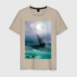 Корабль среди бурного моря – Мужская футболка хлопок с принтом купить со скидкой в -20%