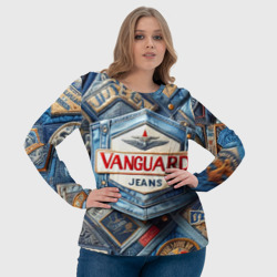 Лонгслив с принтом Vanguard denim patchwork - ai art для женщины, вид на модели спереди №4. Цвет основы: белый