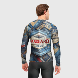 Рашгард с принтом Vanguard denim patchwork - ai art для мужчины, вид на модели сзади №2. Цвет основы: белый