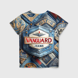 Футболка с принтом Vanguard denim patchwork - ai art для ребенка, вид сзади №1. Цвет основы: белый