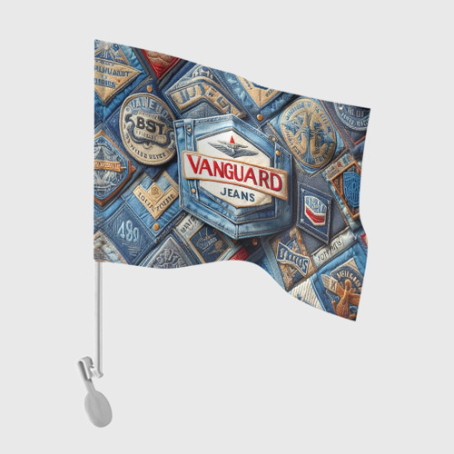Флаг для автомобиля с принтом Vanguard denim patchwork - ai art, вид спереди №1