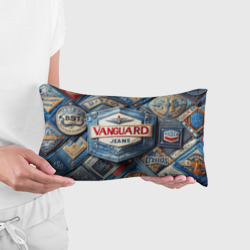 Подушка с принтом Vanguard denim patchwork - ai art для любого человека, вид спереди №2. Цвет основы: белый